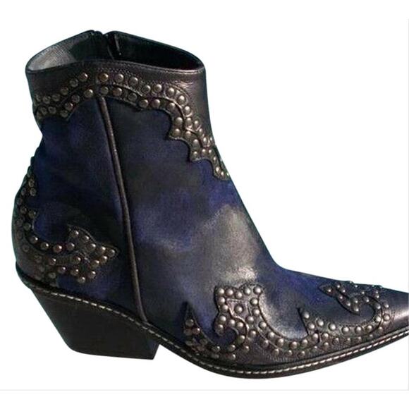 Donald Pliner Western Ocean Suede Crush Metallic Leather Boot Shoe $625 NWT - Picture 7 of 11